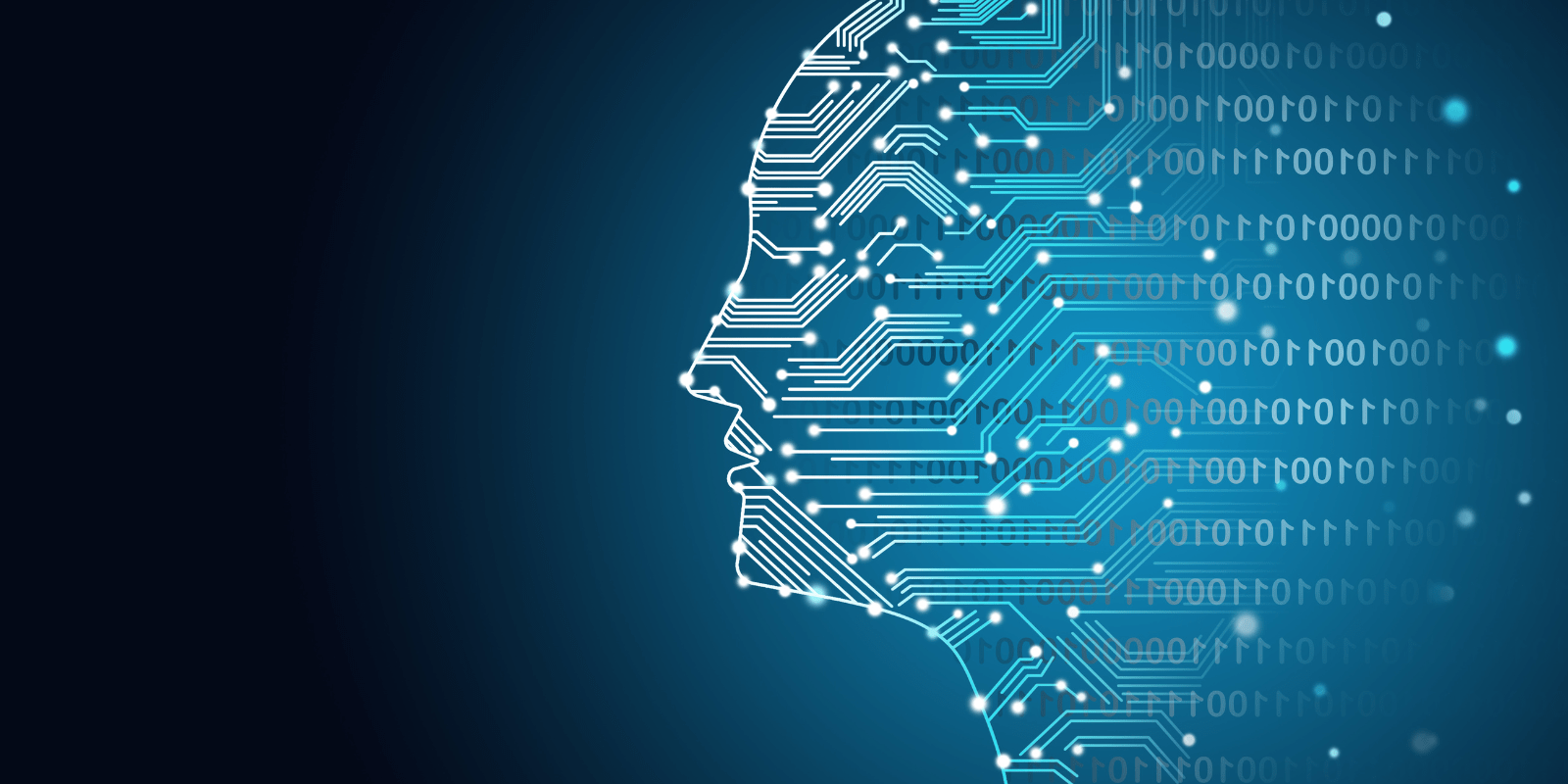 Gesicht aus digitalen Datenströmen auf dunklem Hintergrund – Symbol für künstliche Intelligenz